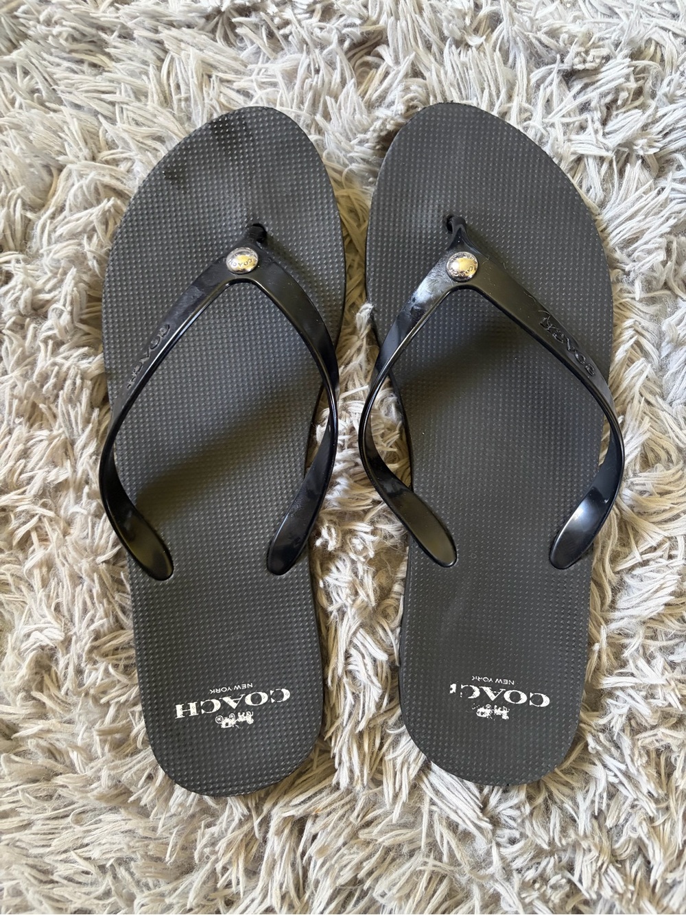 Coach Black Jelly Logo Flip Flops size 9/10